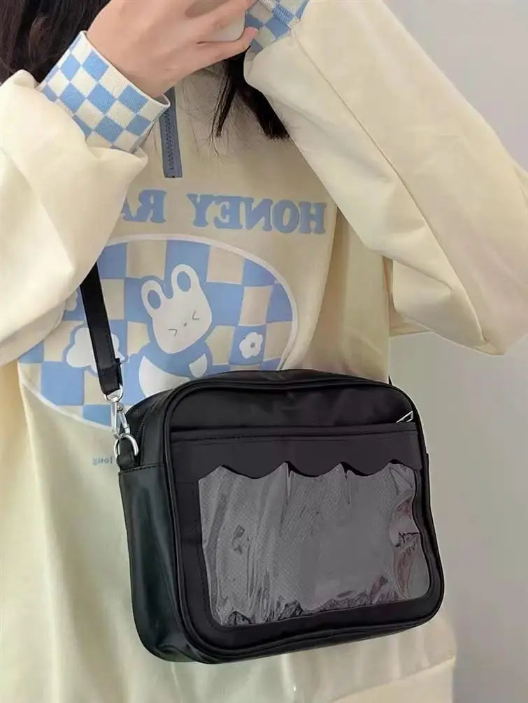 Japanese Harajuku Women's Ita Bag PU Transparent Pocket Itabag High School Girl Uniform JK Crossbody Shoulder Bag Handbag