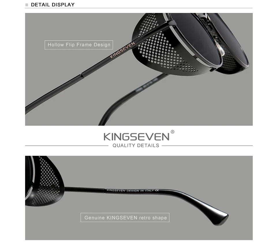 KINGSEVEN Retro Gothic Steampunk Sunglasses Polarized UV400 Men Women Fashion Vintage Eyewear Round Frame Fishing Male Glasses