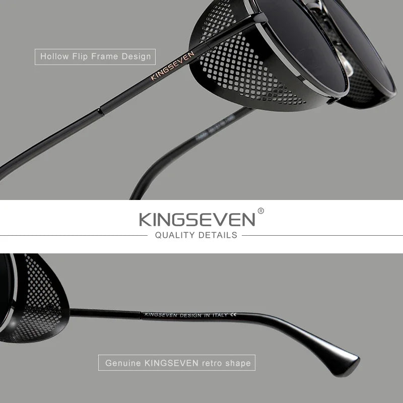 KINGSEVEN Retro Gothic Steampunk Sunglasses Polarized UV400 Men Women Fashion Vintage Eyewear Round Frame Fishing Male Glasses