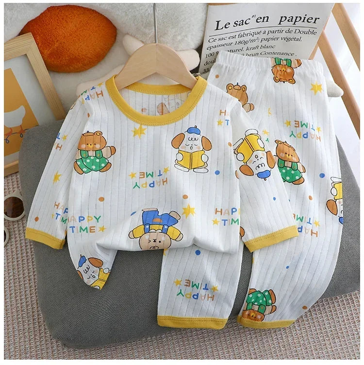 Baby Pajamas Summer Children's Long-sleeved Trousers Home Clothes Suits Cotton Underwear Thin Pajamas Air-conditioning Clothes