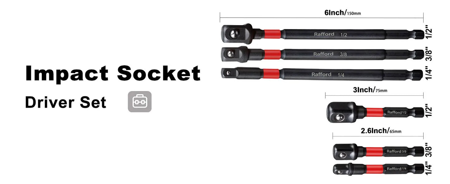 Impact Socket Adapter Set – 1/4", 3/8" & 1/2" Drive with Extension Bit Holder