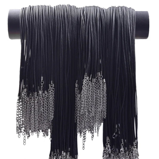 Black Leather Wax Cord Necklace – DIY Rope Chain Bulk Pack for Pendants