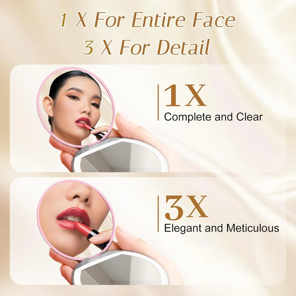 Rechargeable LED Makeup Mirror — Foldable Travel Mirror, 1X/3X Magnification
