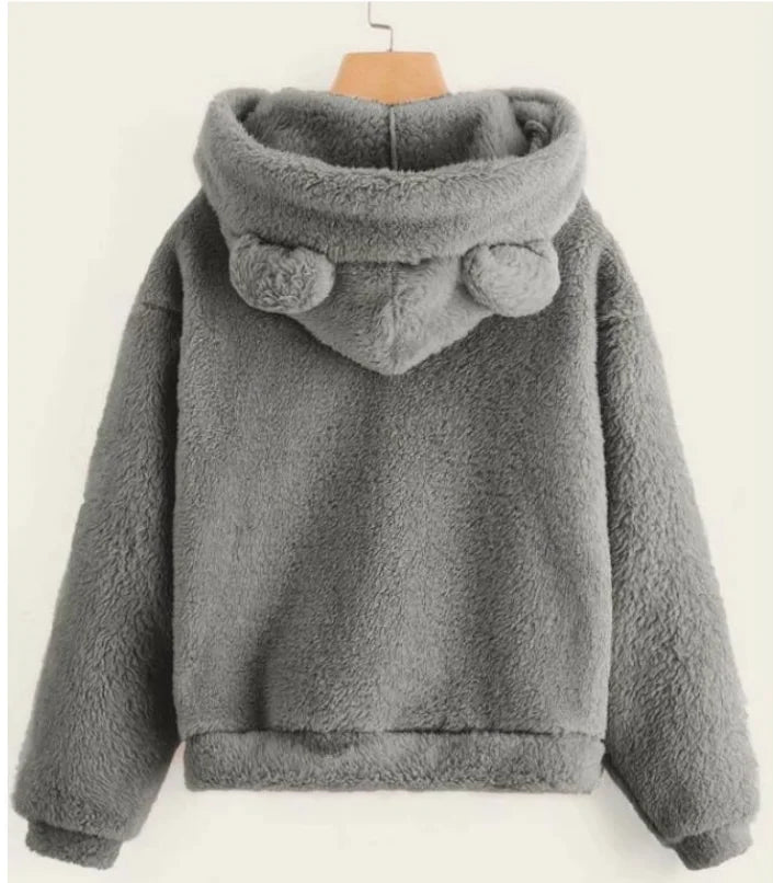 Autumn Winter Women's Hoodies Winter Women Long Sleeve Rabbit Ear Hood Sweatshirt Cute Plush Warm Casual Hoodie Tops