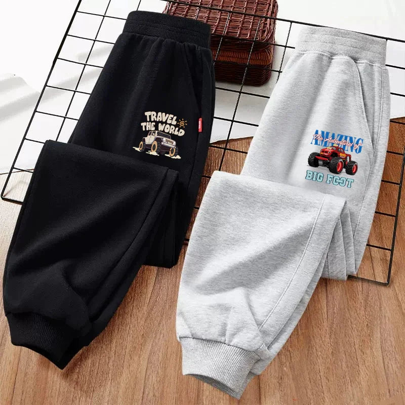 Monster Truck Sports Trousers for Little Boys SUV Car Cartoon Long Pants Children Cotton Sweetpants 3-14T GSKC1