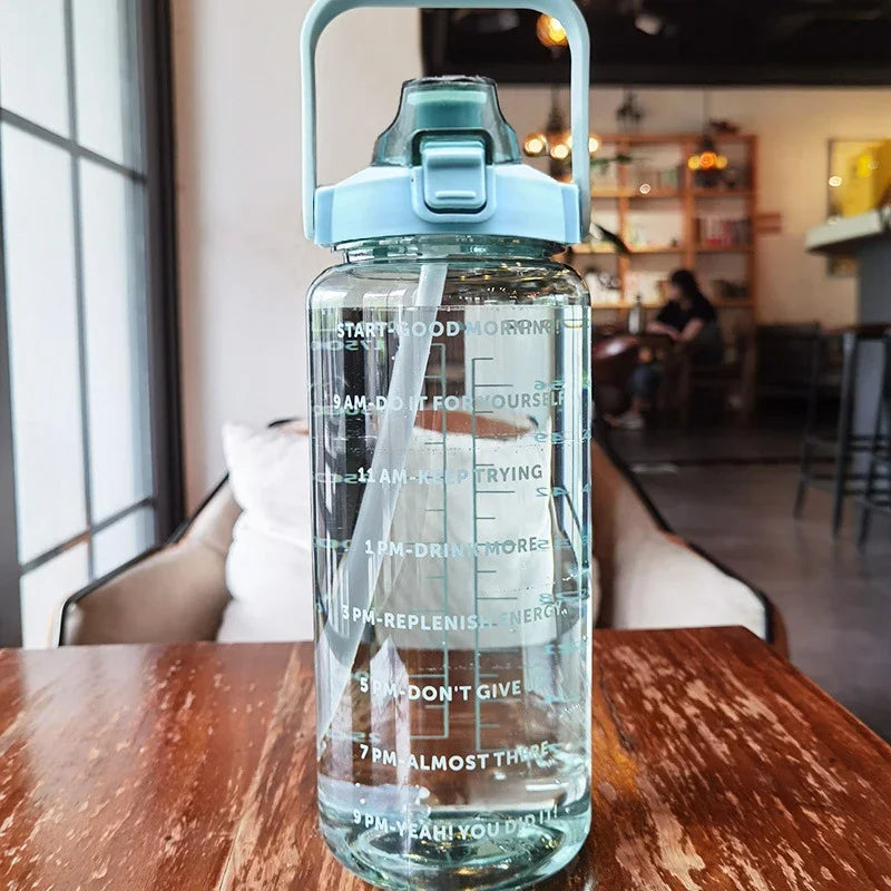 2-Litre Large Capacity Sports Water Bottle with Straw – Time Marker Fitness Jug
