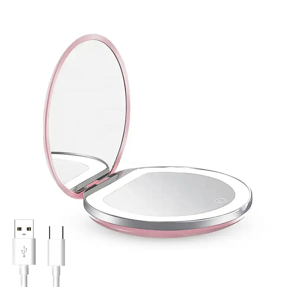Rechargeable LED Makeup Mirror — Foldable Travel Mirror, 1X/3X Magnification