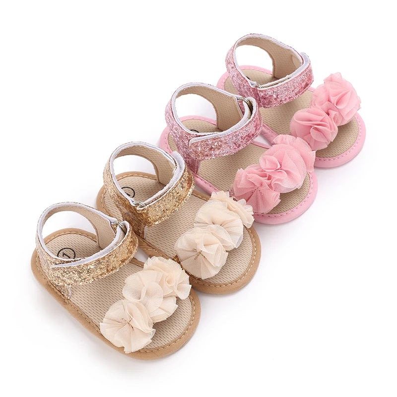 Baby Girls Sandals Soft Sole Summer Infant Wedding Dress Flat Shoes Beach Sandal Newborn Crib Shoes First Walkers