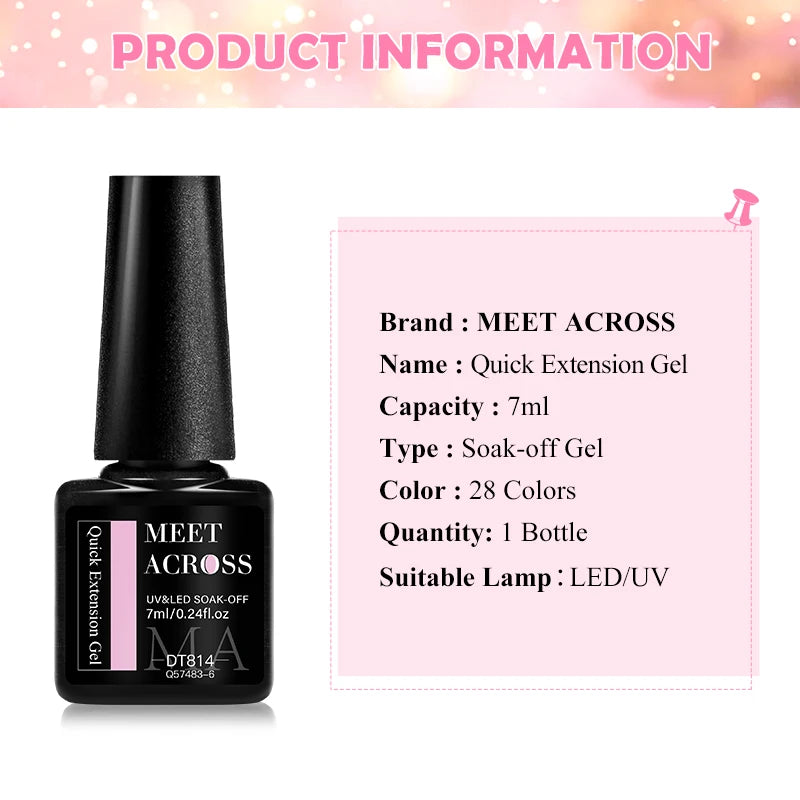 MEET ACROSS 7ml Quick Extension Gel Nail Polish Glitter Pink Gold Purple Milky White UV Gel Finger Prolong Varnish For Nails