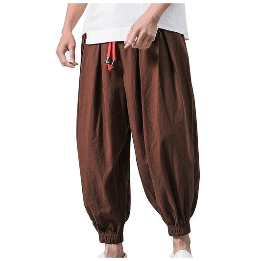 Men's Oversized Linnen Harembroek – Losse Chinese Stijl Casual Broek