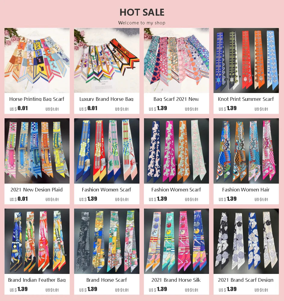 Horse Printing Bag Scarf 2024 New Small Skinny Silk Scarf Women Luxury Brand Foulard Women Tie Fashion Head Scarves For Ladies