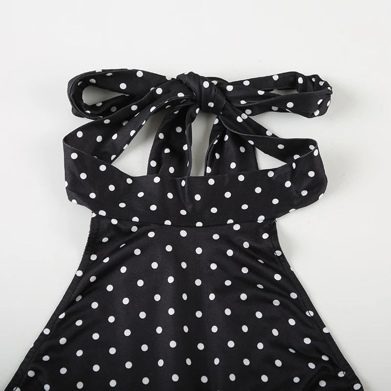 SUCHCUTE Polka Dot Halter Mini Dress – Backless Sleeveless Summer Party Dress
