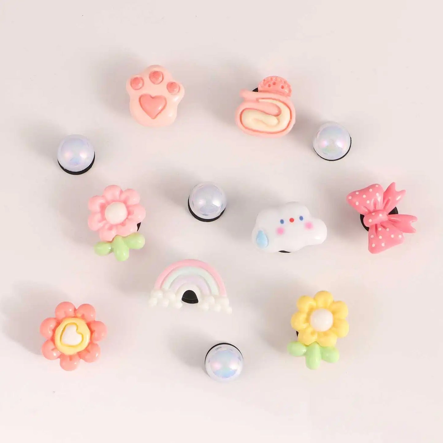 Yellow Aesthetic  Charms Set Cute Smiley Face Flower Heart Shoe Charms DIY Sweet Shoe Decorations for Sandals Wo