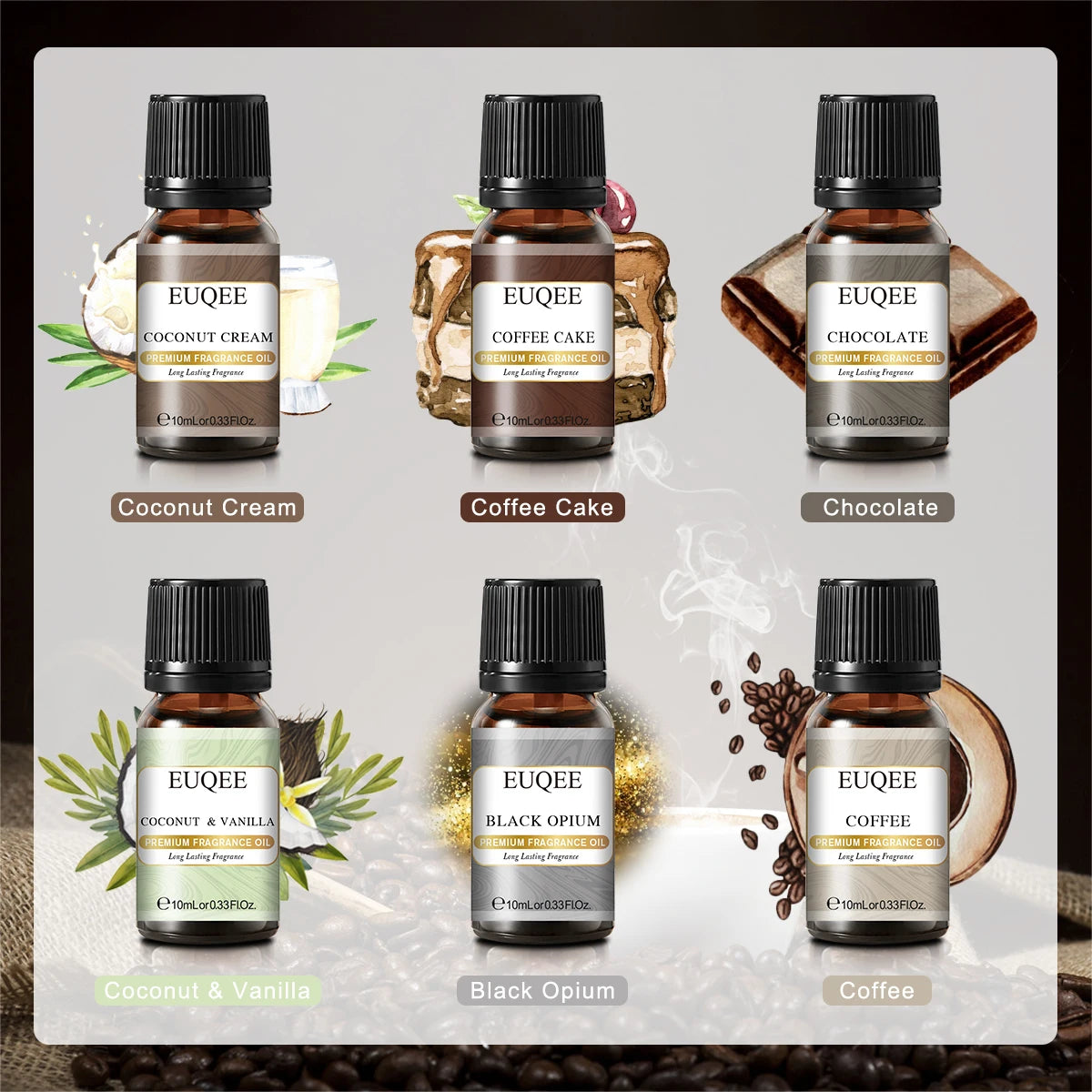 6-Piece Fragrance Oil Gift Kit – Coffee, Bakery, Harvest Spice & Forest Aroma Oils