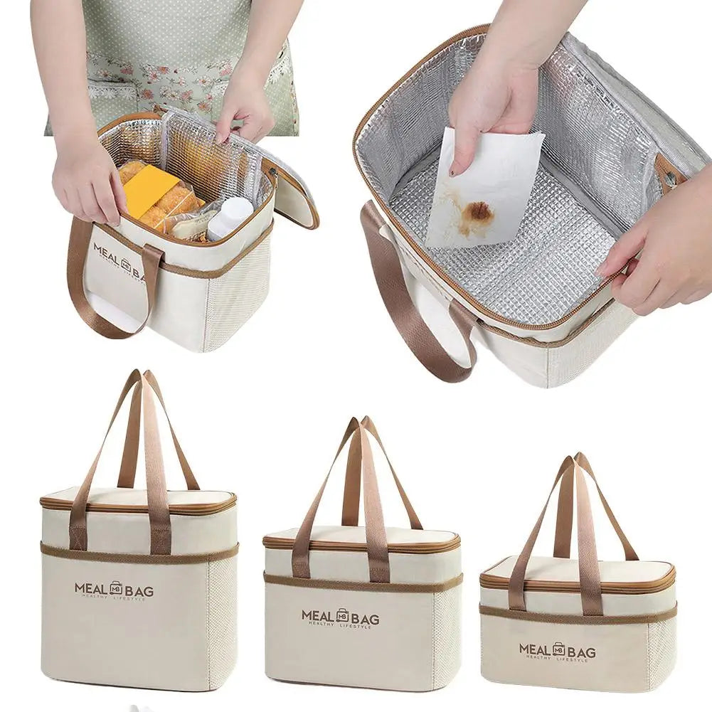 Large Capacity Tote Bento Insulated Lunch Bag Picnic Food Box Storage Ice Cooler Thermal Bag Portable Handheld Insulation Bags