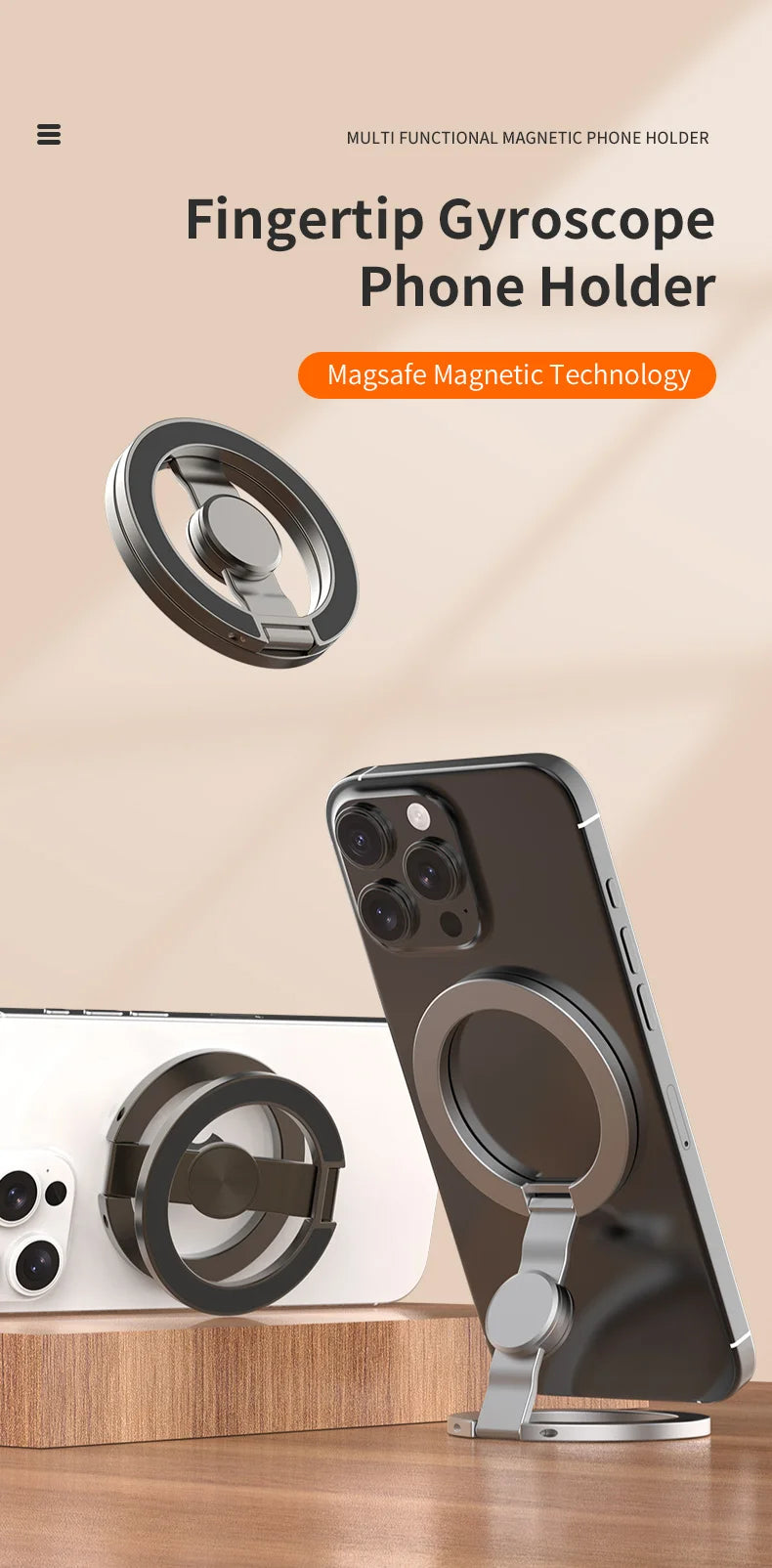 MagSafe Foldable 360° Rotating Phone Holder – Double-Sided Magnetic Grip Stand for iPhone