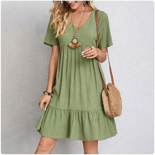 Women's V-Neck Peplum Ruffle Fit & Flare Summer Dress