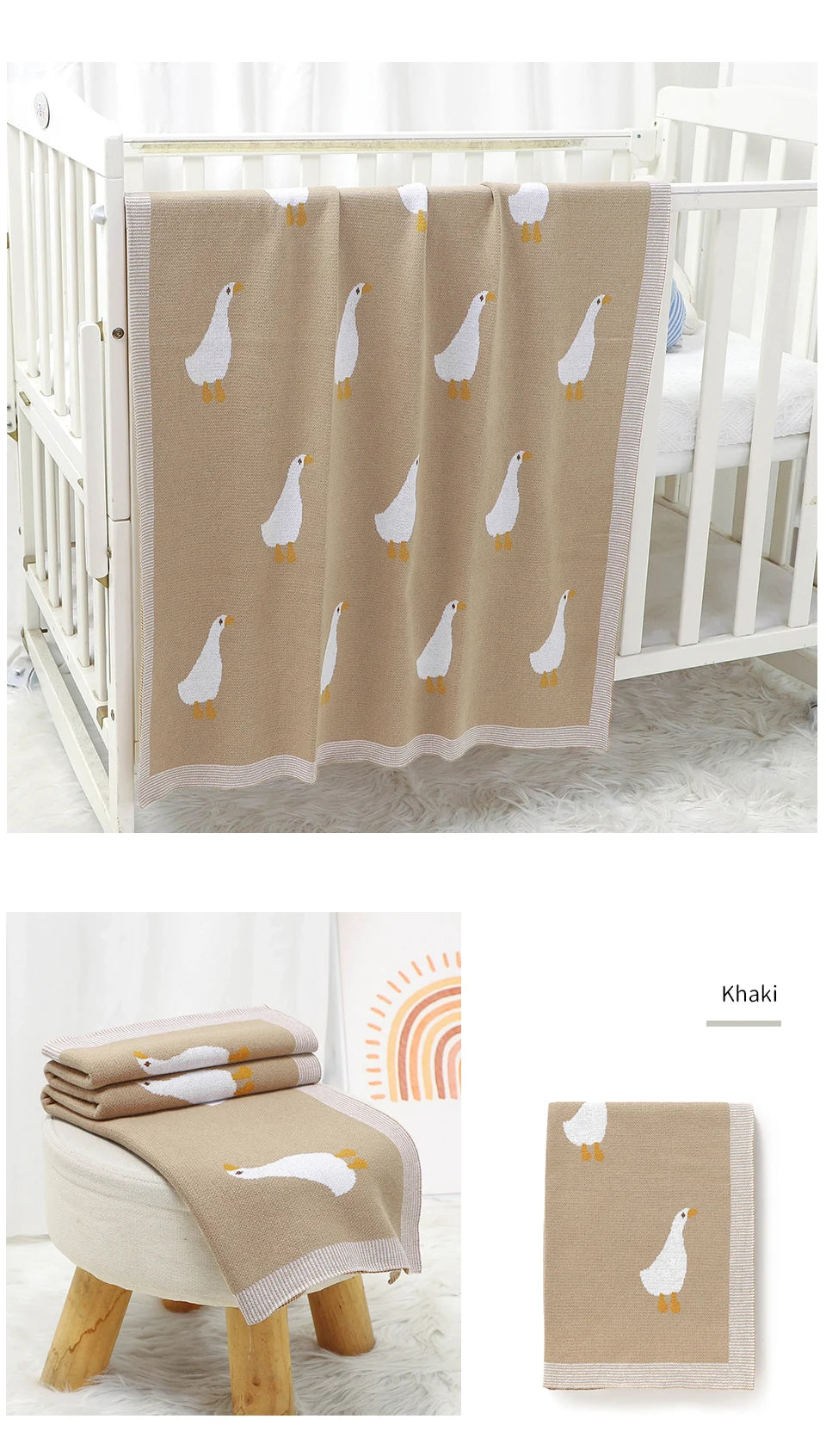 Baby Cotton Blanket Cartoon Goose Knitted Newborn Boys Girls Swaddle Wrap Plaid for Stroller Bedding 90*70cm Infant Sleeping Mat