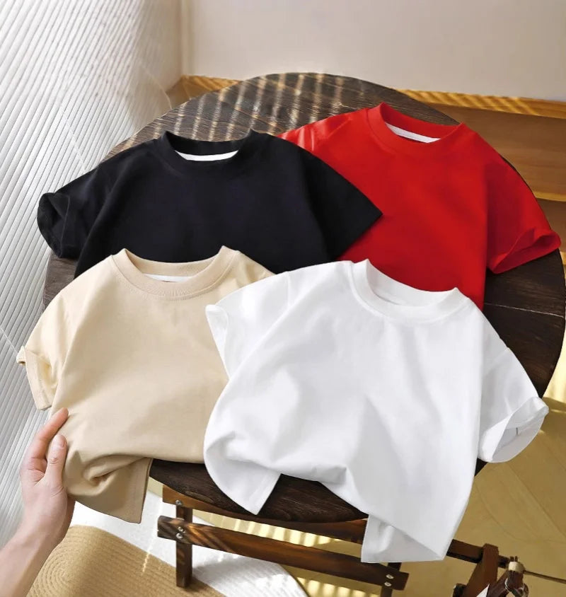 2-8Y New Summer Casual Children Tee 100% Cotton Solid Color Girls Short Sleeve Top O-Neck Soft Breathable Kids Clothes
