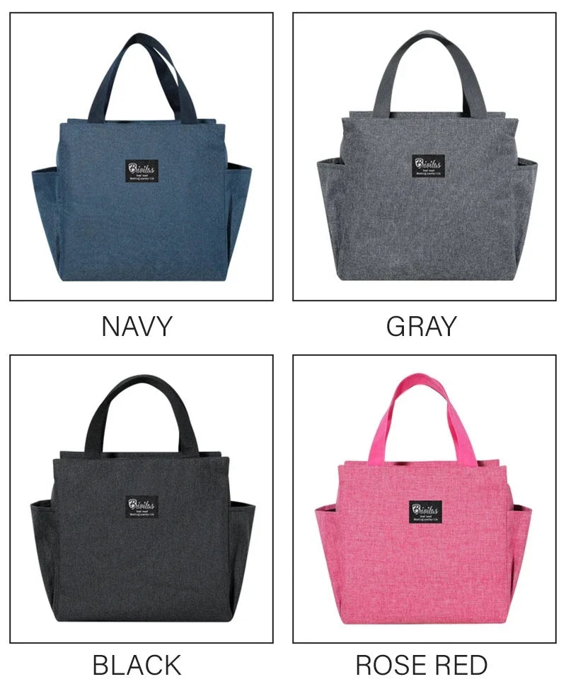 Insulated Lunch Bag with Side Pockets – Beverage & Bento Storage Tote