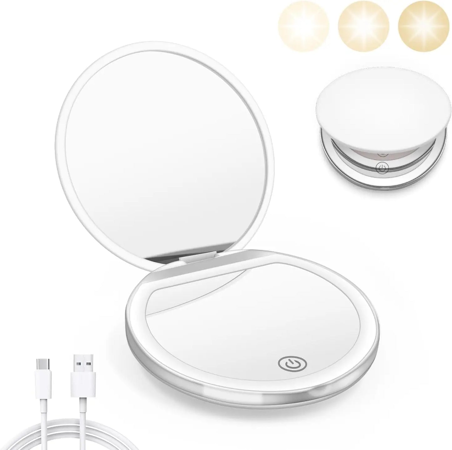 Rechargeable LED Makeup Mirror — Foldable Travel Mirror, 1X/3X Magnification