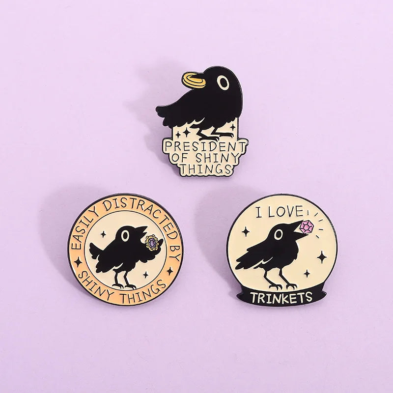 Cute Black Crow Metal Enamel Pin Brooches Bag Lapel Pins Cartoon Badges on Backpack Accessories Decorative Jewelry Gifts