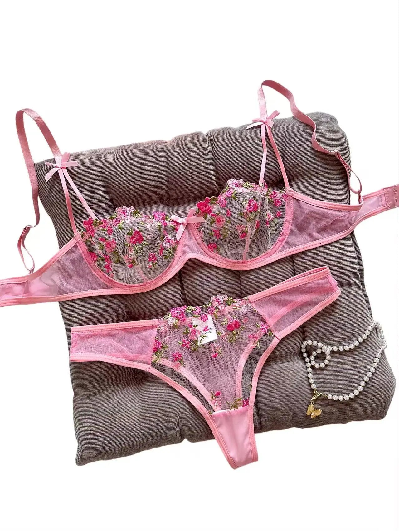 Women's Floral Embroidery Lace Lingerie Set – Sexy 2-Piece Underwear Bra & Briefs