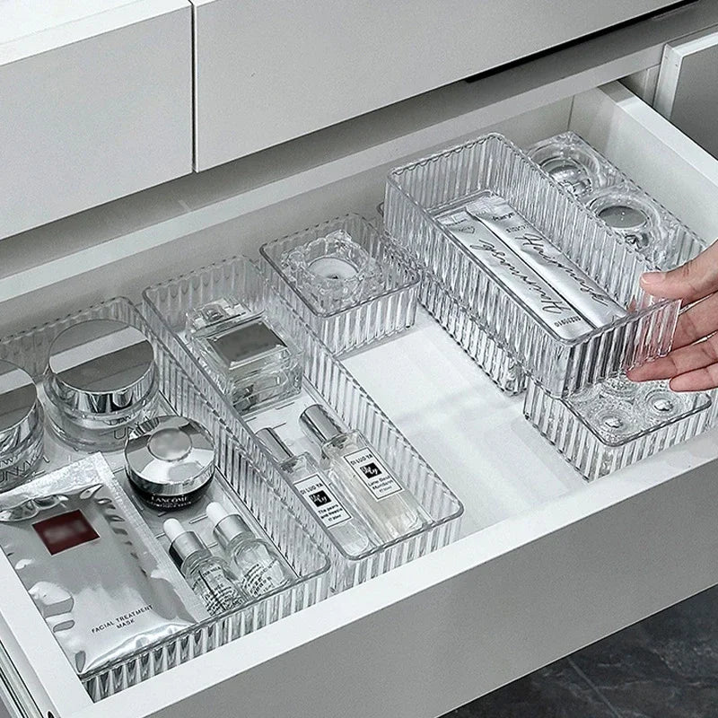 Stackable Acrylic Drawer Organiser Trays – Clear Makeup & Bathroom Vanity Storage Bins