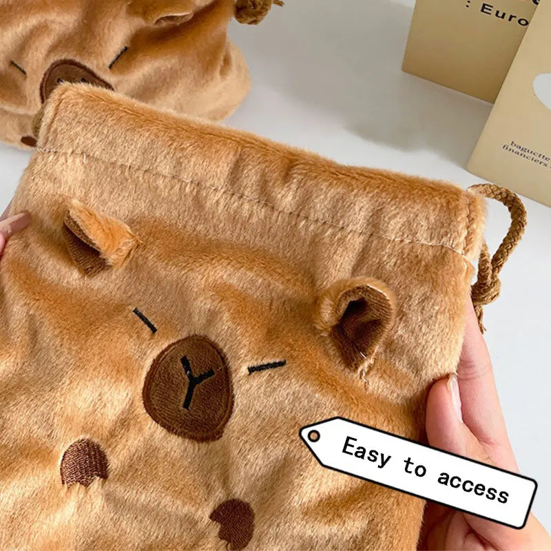 1pc Portable Drawstring Storage Bag Gifts Cute Cartoon Capybara Kawaii Cosmetic Pouch Large Capacity Capybara Plush Storage Bag