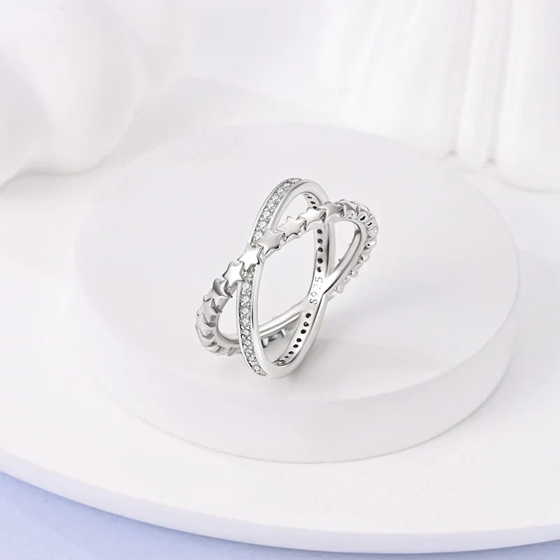 925 Silver Zircon Star Geometric Ring – Romantic Engagement Jewelry