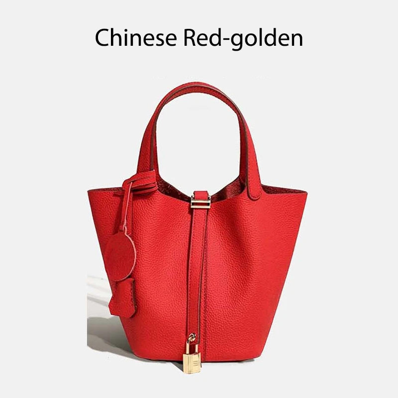 MENDY Genuine Leather Bucket Bag – Premium Large Tote Handbag for Women