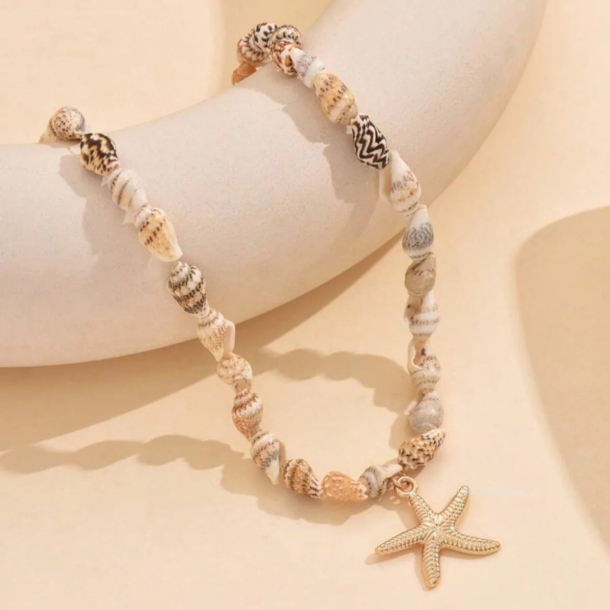 Natural Seashell Beaded Necklace Bohemian Beach Summer Ocean Style Seashell Starfish Pendant Choker Vacation Party Jewelry