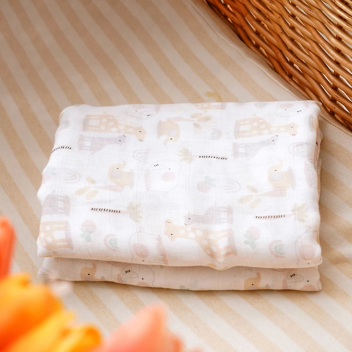 120x110cm Bamboo Cotton Baby Muslin Swaddle Blanket Cute Soft Print Baby Towel Wrap