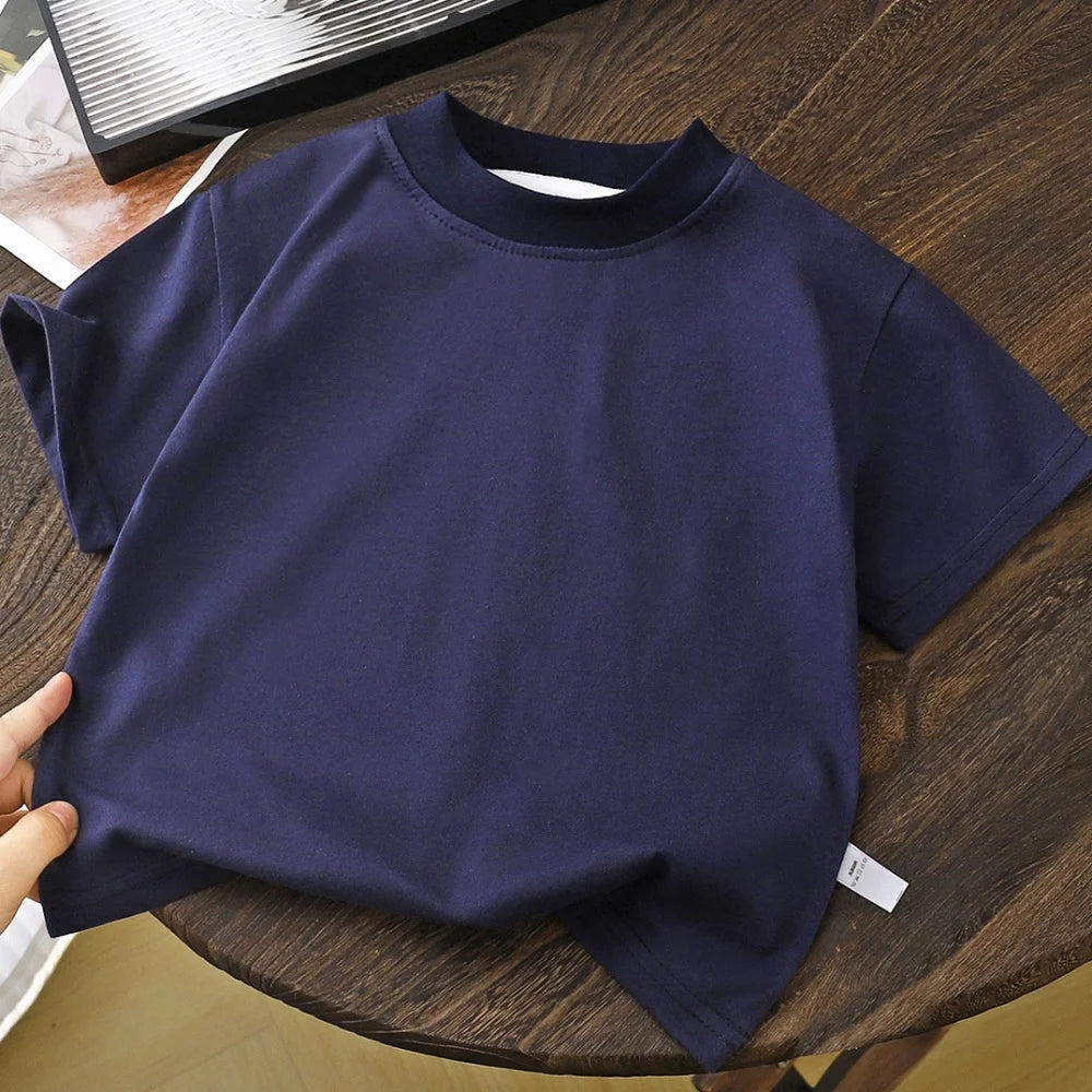 2-8Y New Summer Casual Children Tee 100% Cotton Solid Color Girls Short Sleeve Top O-Neck Soft Breathable Kids Clothes