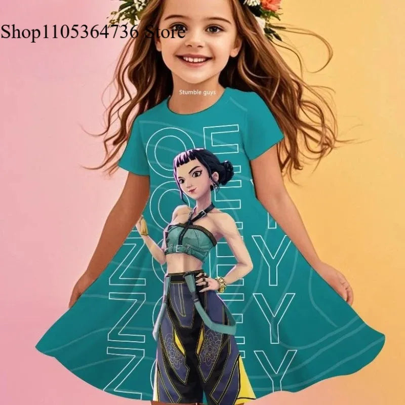 Kpop Demon Hunters Girls Toddler Dress Summer Kids Cartoon Anime Princess Beach Outfit Casual Nightgown