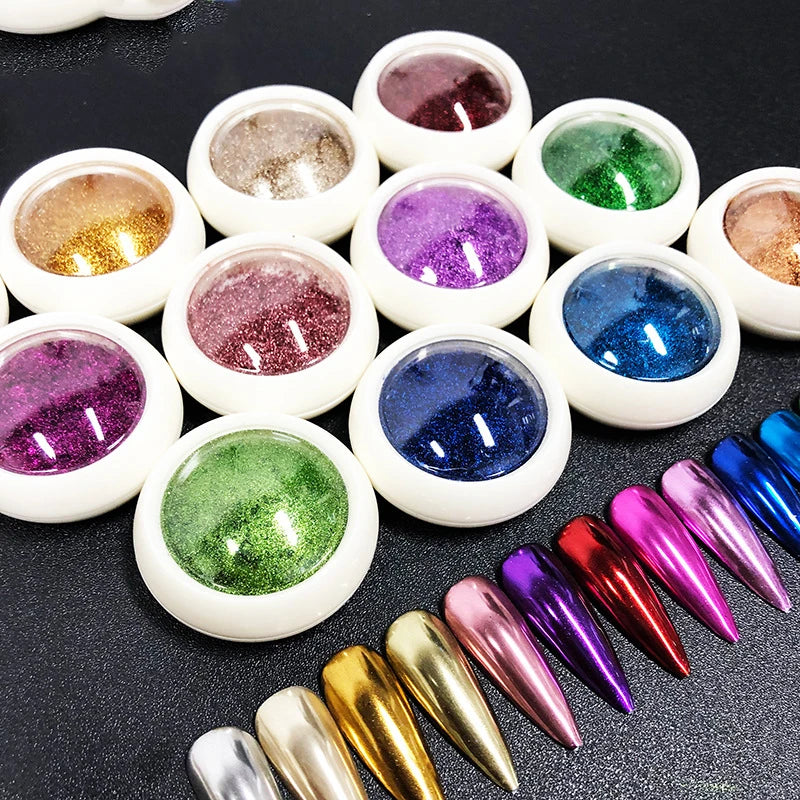 Chrome Mirror Nail Powder – Holographic Laser Silver & Gold Glitter Pigment