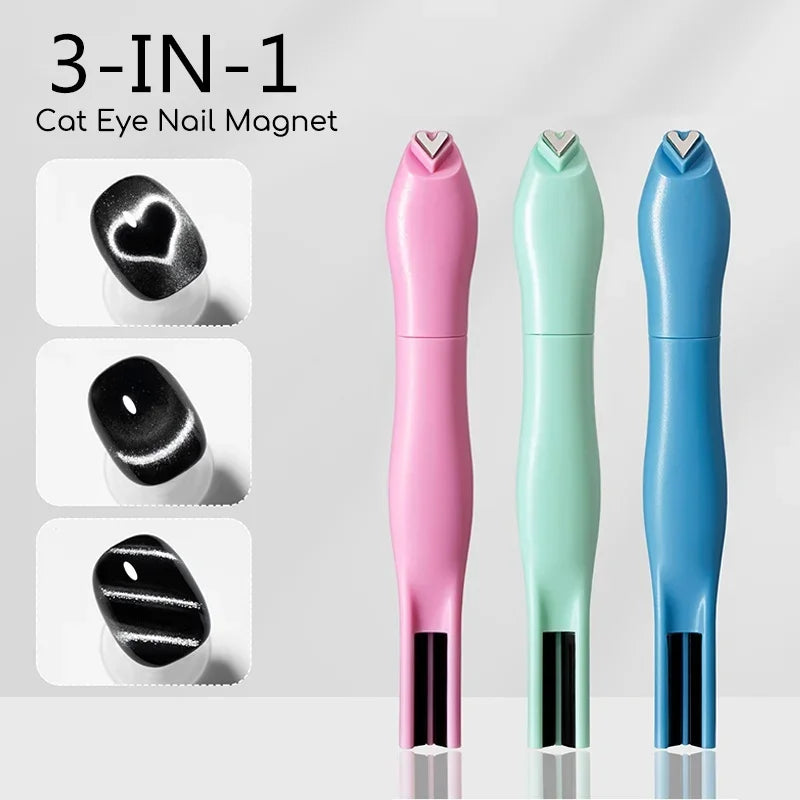 3 in 1 Cat Eye Nail Magnetic Stick Love Heart Snake Pattern French Cat Eye Nail Magnet UV Gel Polish Effect Manicure Design Tool
