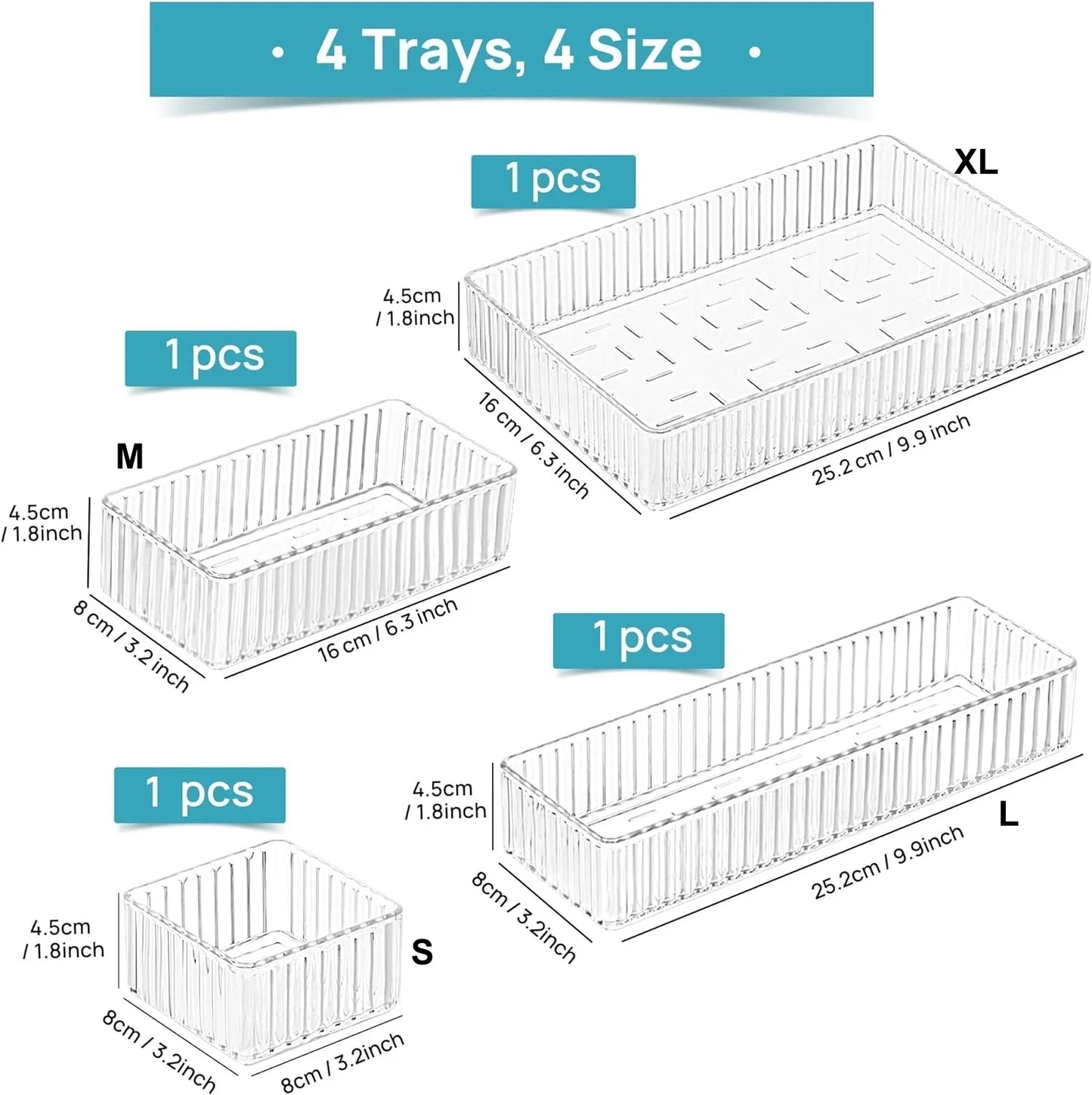 Stackable Acrylic Drawer Organiser Trays – Clear Makeup & Bathroom Vanity Storage Bins