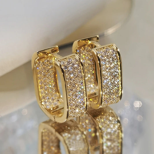 Huitan Korean CZ Hoop Earrings – Silver/Gold Simple Versatile Earrings for Women