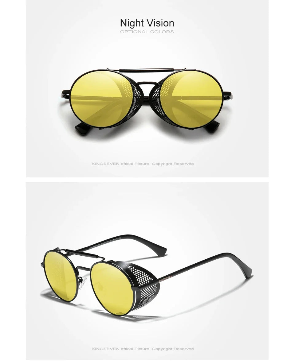 KINGSEVEN Retro Gothic Steampunk Sunglasses Polarized UV400 Men Women Fashion Vintage Eyewear Round Frame Fishing Male Glasses