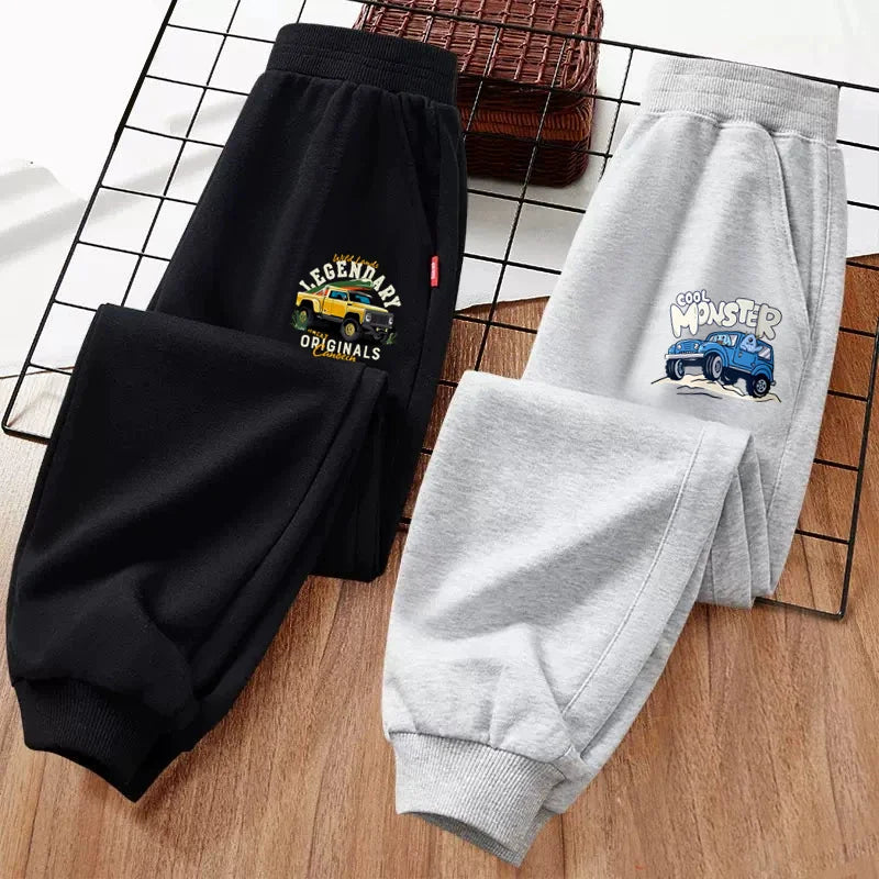 Monster Truck Sports Trousers for Little Boys SUV Car Cartoon Long Pants Children Cotton Sweetpants 3-14T GSKC1
