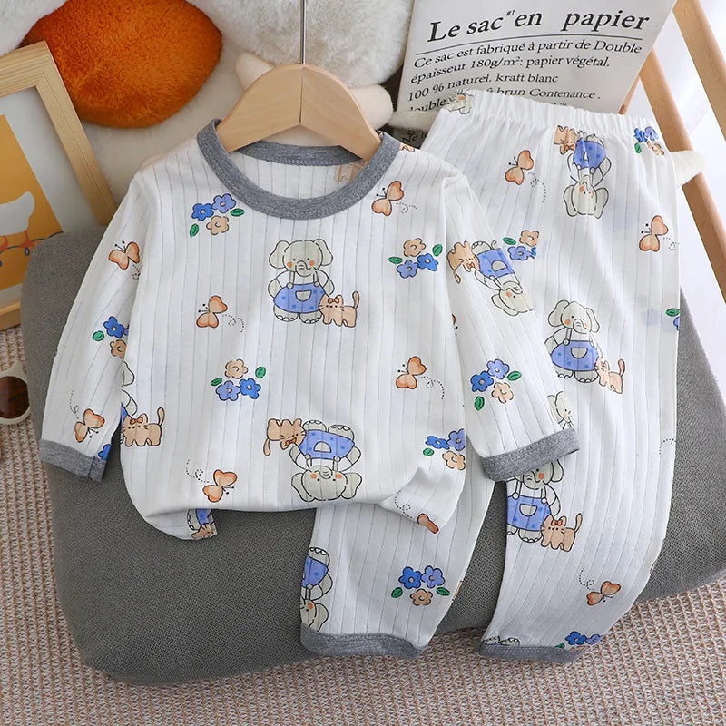 Baby Pajamas Summer Children's Long-sleeved Trousers Home Clothes Suits Cotton Underwear Thin Pajamas Air-conditioning Clothes