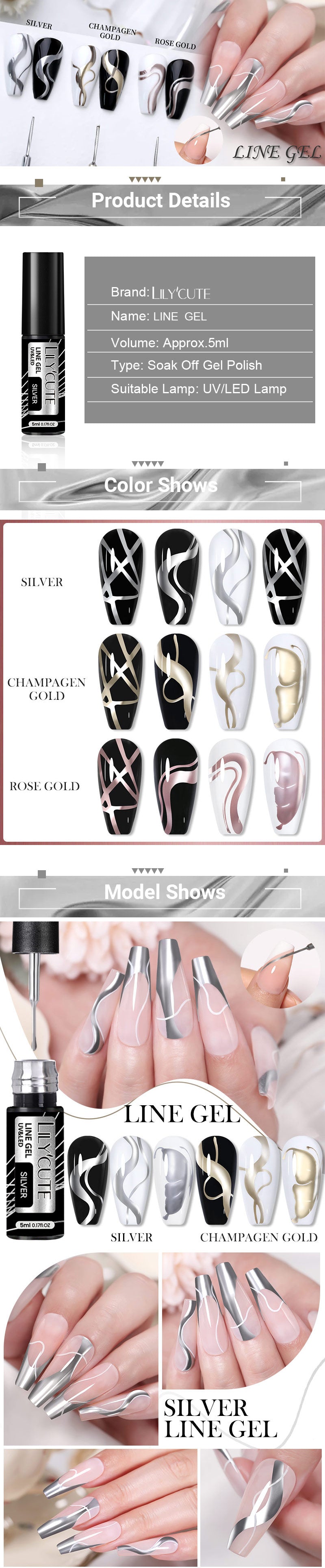 Silver Metallic Gel Nail Polish Liner – Super Bright Mirror Pull Line Art Pen