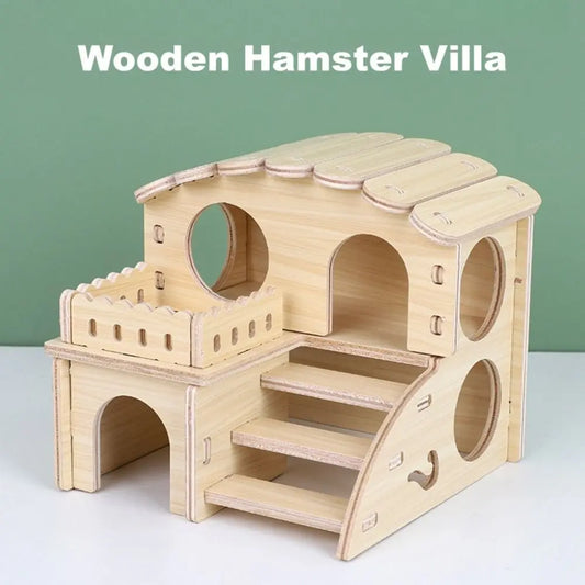 Wooden Hamster Villa House – Climbing & Chewing Cage Accessory