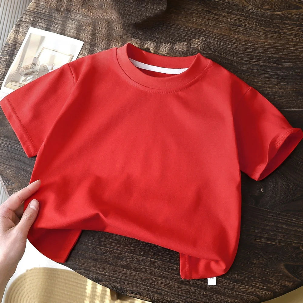 2-8Y New Summer Casual Children Tee 100% Cotton Solid Color Girls Short Sleeve Top O-Neck Soft Breathable Kids Clothes