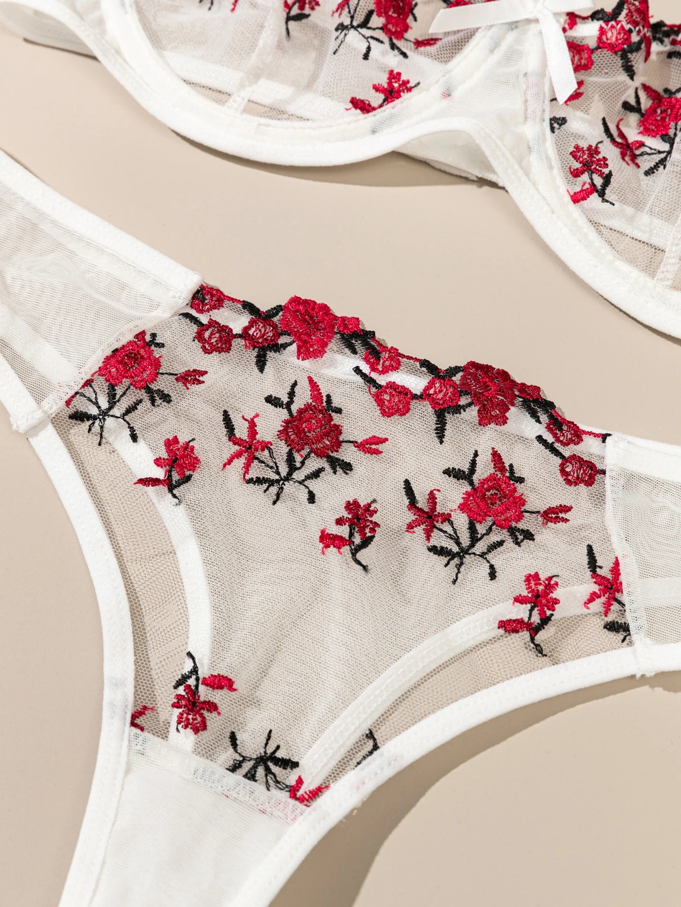 Women's Floral Embroidery Lace Lingerie Set – Sexy 2-Piece Underwear Bra & Briefs