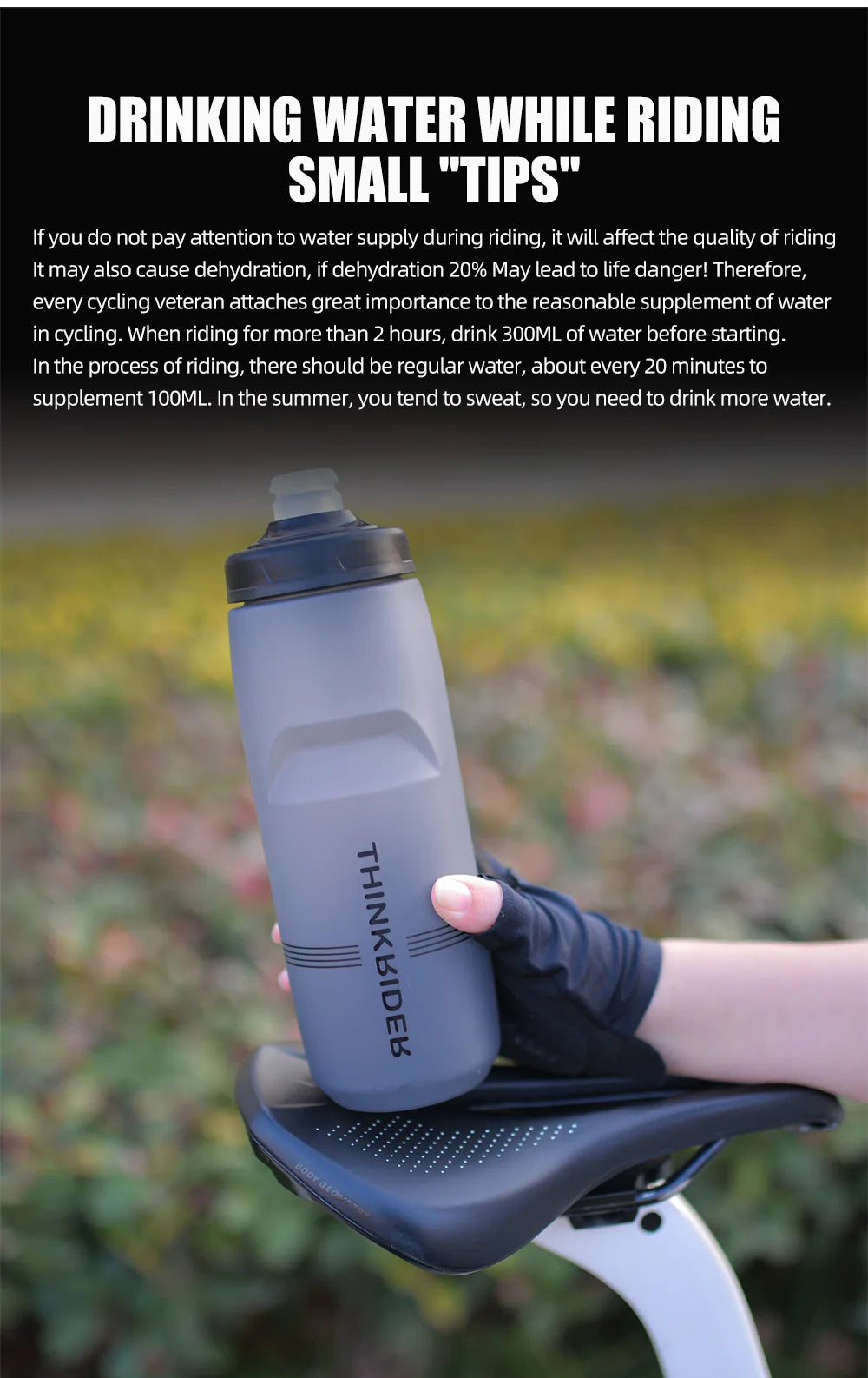 ThinkRider MTB Cycling Water Bottle – 620ml & 750ml Squeeze Sports Bottle