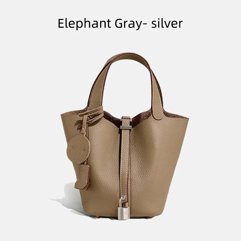 MENDY Genuine Leather Bucket Bag – Premium Large Tote Handbag for Women
