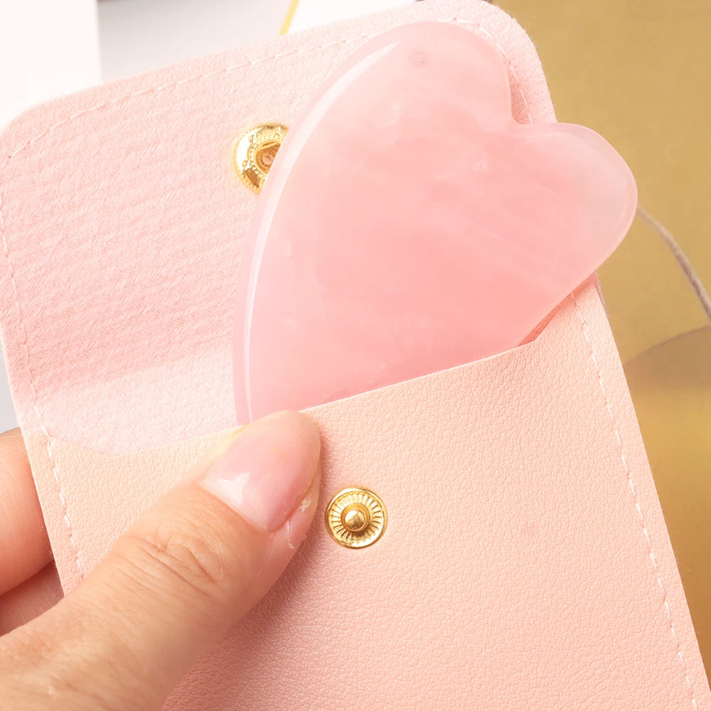 Natural Stone Gua Sha Facial Massager – Jade & Rose Quartz Scraping Tool