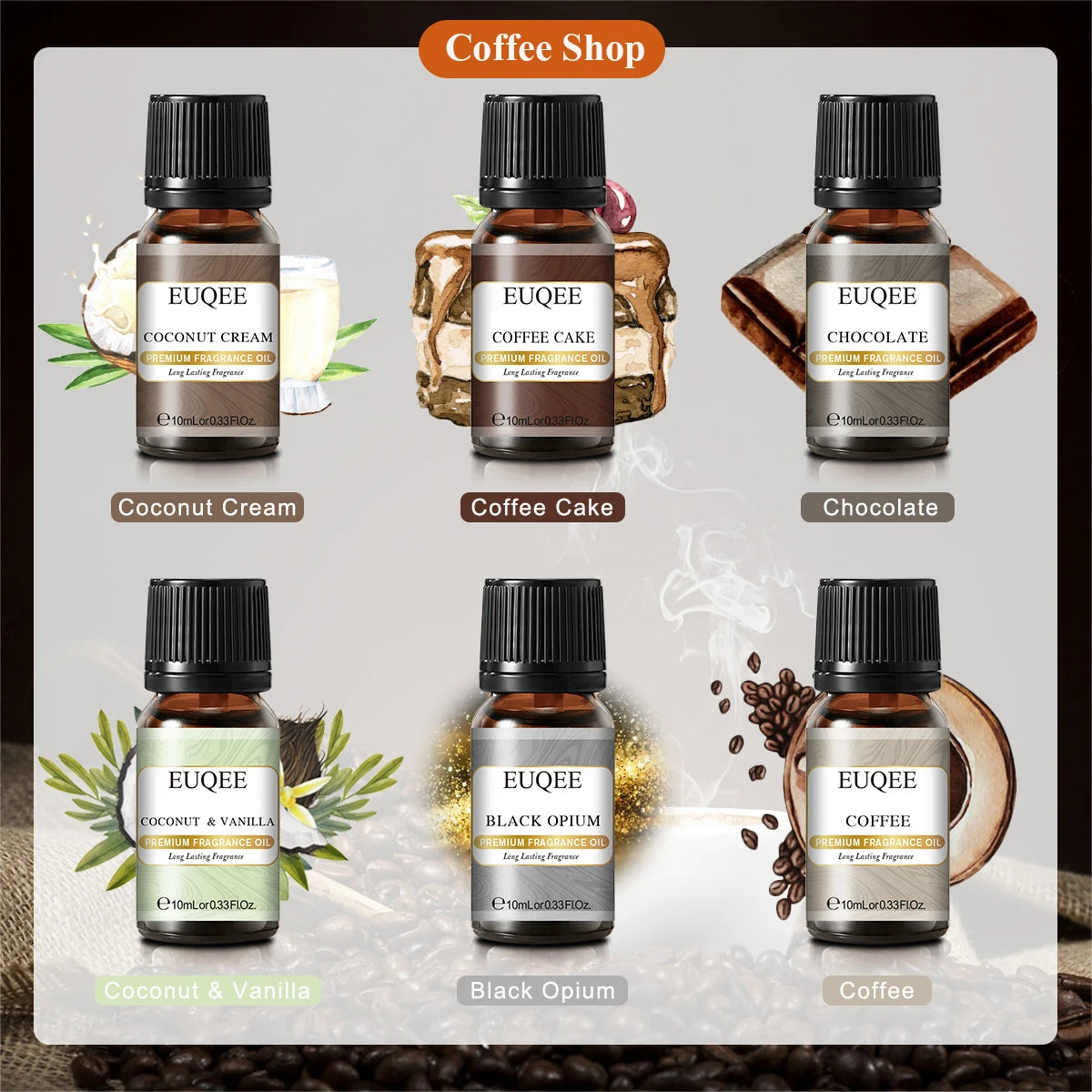 6-Piece Fragrance Oil Gift Kit – Coffee, Bakery, Harvest Spice & Forest Aroma Oils